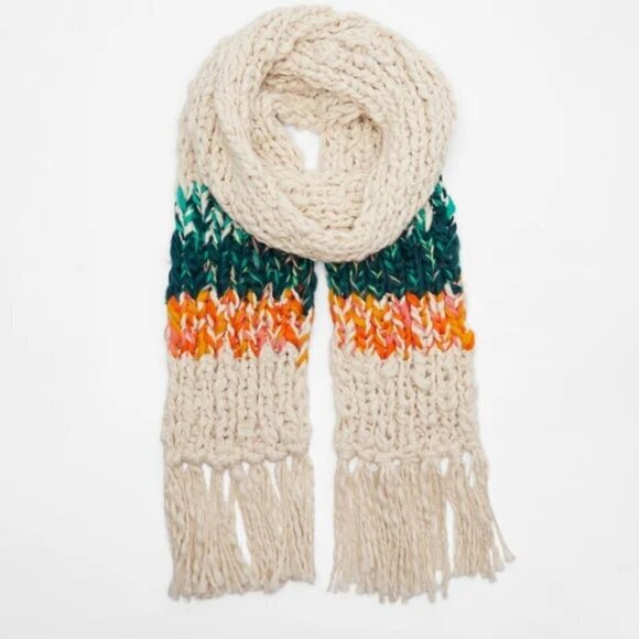 New Zara Colorblock Oversized Chunky Textured Fringe Scarf & Pom Pom Beanie Set - Picture 8 of 17